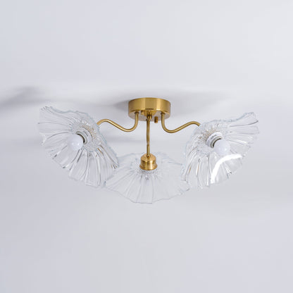 Glazen Plafondlamp met Bladmotief – 3, 5 of 6 Lichtpunten – Gouden Armatuur met Helder of Roze Matglas