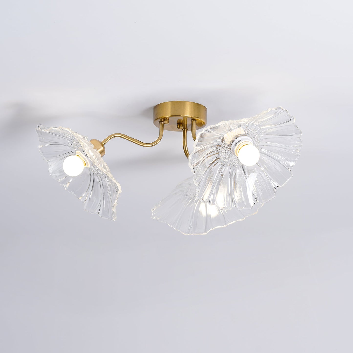 Glazen Plafondlamp met Bladmotief – 3, 5 of 6 Lichtpunten – Gouden Armatuur met Helder of Roze Matglas