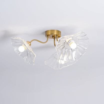 Glazen Plafondlamp met Bladmotief – 3, 5 of 6 Lichtpunten – Gouden Armatuur met Helder of Roze Matglas