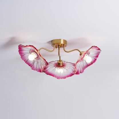 Glazen Plafondlamp met Bladmotief – 3, 5 of 6 Lichtpunten – Gouden Armatuur met Helder of Roze Matglas