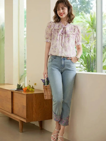 Vrouwelijke Bloemen Blouse met Kanten Details