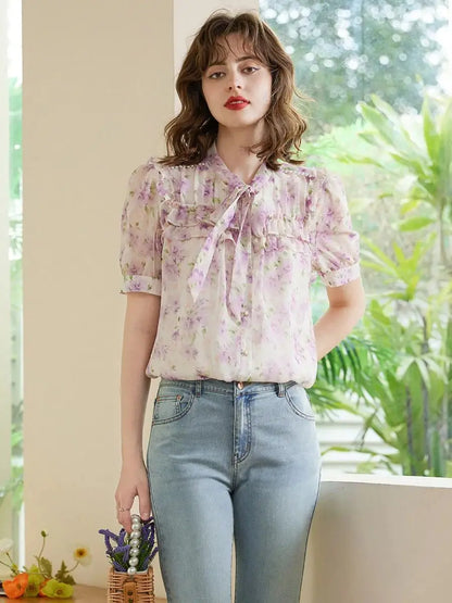 Vrouwelijke Bloemen Blouse met Kanten Details