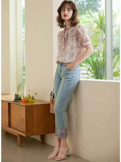Vrouwelijke Bloemen Blouse met Kanten Details