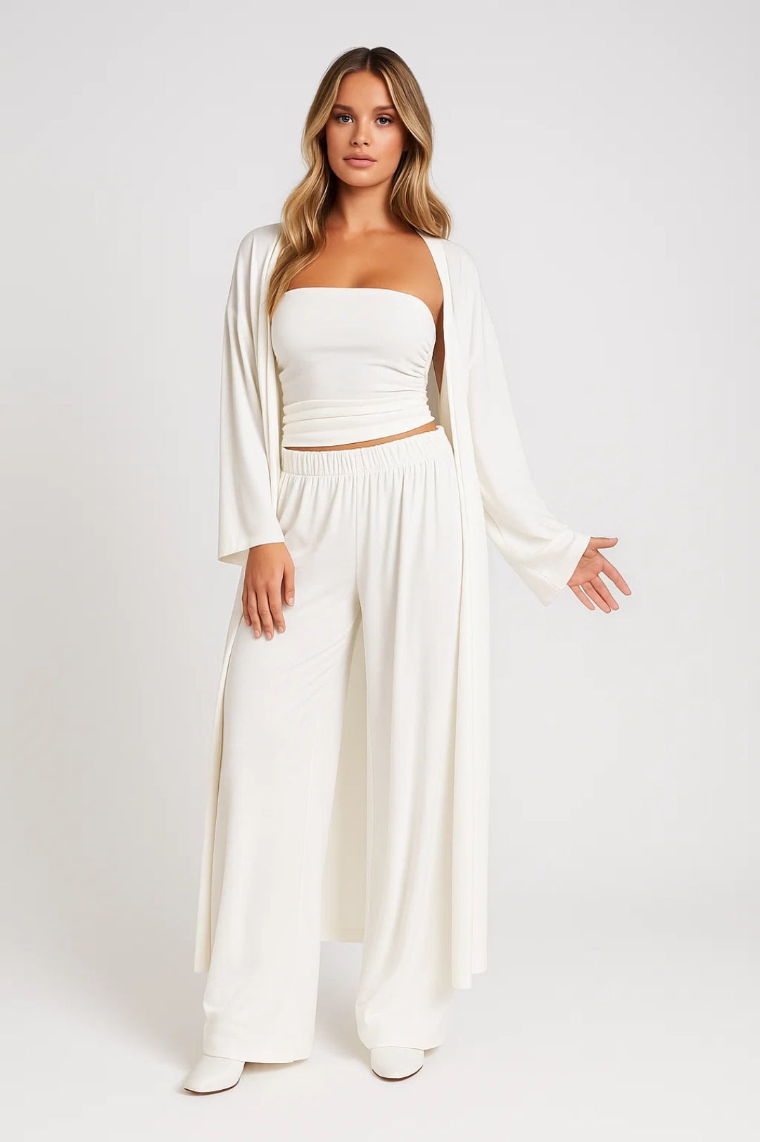 Dames Set - Strapless Top met Wijde Broek en Vest Elegant Zomer - StudioMarella