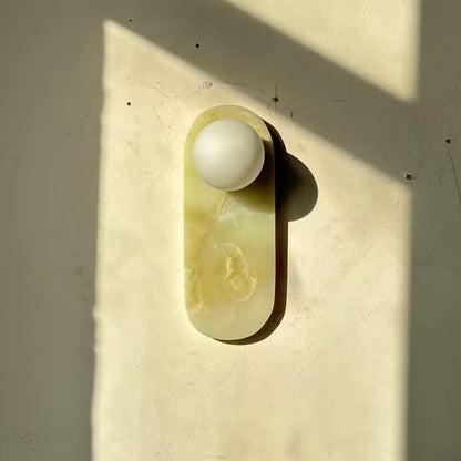 Luxe Wandlamp van Jade of Marmer met Glazen Kap – Mid Century Design Verlichting voor Slaapkamer en Hal