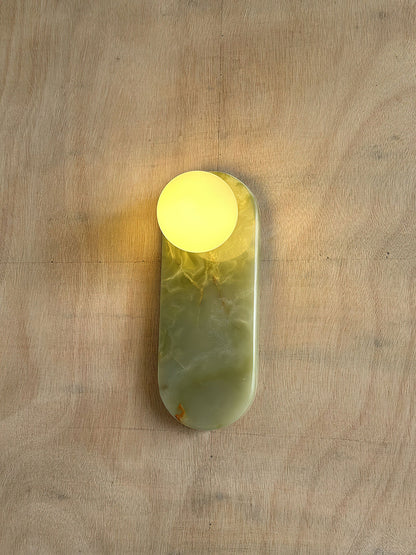 Luxe Wandlamp van Jade of Marmer met Glazen Kap – Mid Century Design Verlichting voor Slaapkamer en Hal