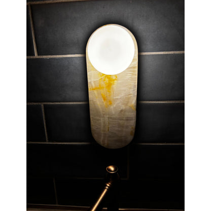 Luxe Wandlamp van Jade of Marmer met Glazen Kap – Mid Century Design Verlichting voor Slaapkamer en Hal