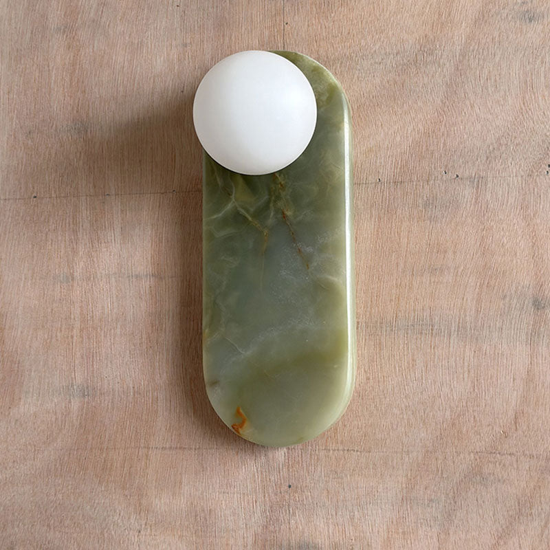 Luxe Wandlamp van Jade of Marmer met Glazen Kap – Mid Century Design Verlichting voor Slaapkamer en Hal