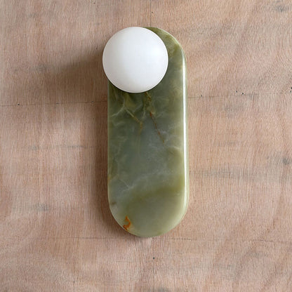 Luxe Wandlamp van Jade of Marmer met Glazen Kap – Mid Century Design Verlichting voor Slaapkamer en Hal