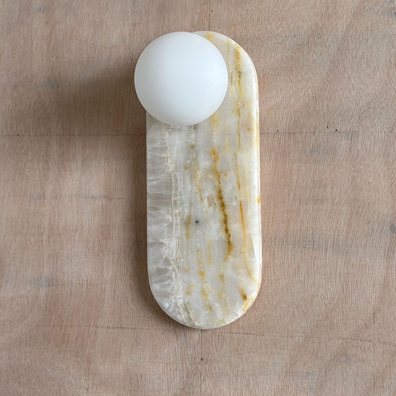 Luxe Wandlamp van Jade of Marmer met Glazen Kap – Mid Century Design Verlichting voor Slaapkamer en Hal