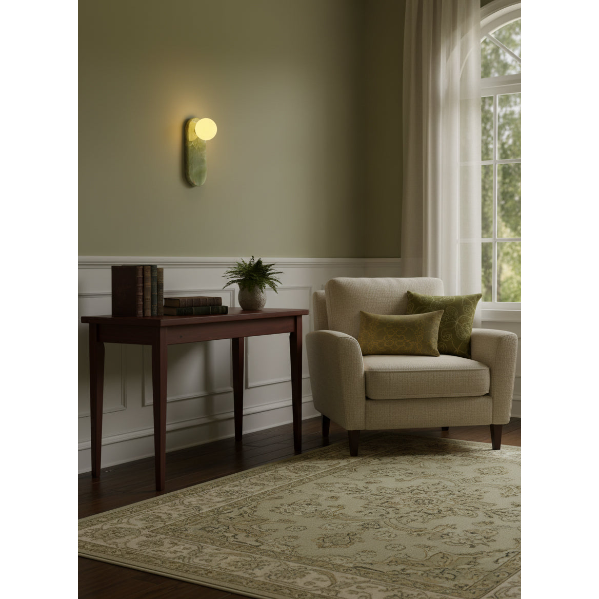 Luxe Wandlamp van Jade of Marmer met Glazen Kap – Mid Century Design Verlichting voor Slaapkamer en Hal