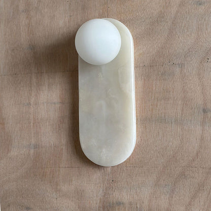 Luxe Wandlamp van Jade of Marmer met Glazen Kap – Mid Century Design Verlichting voor Slaapkamer en Hal