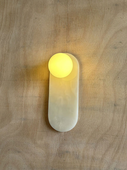 Luxe Wandlamp van Jade of Marmer met Glazen Kap – Mid Century Design Verlichting voor Slaapkamer en Hal