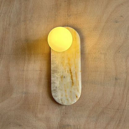 Luxe Wandlamp van Jade of Marmer met Glazen Kap – Mid Century Design Verlichting voor Slaapkamer en Hal