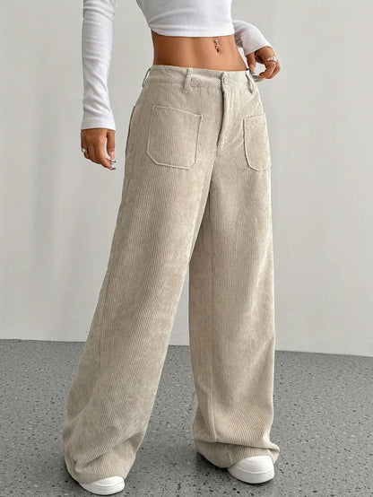 Hoge Taille Corduroy Broek Trendy Dame - StudioMarella