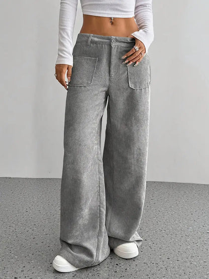 Hoge Taille Corduroy Broek Trendy Dame