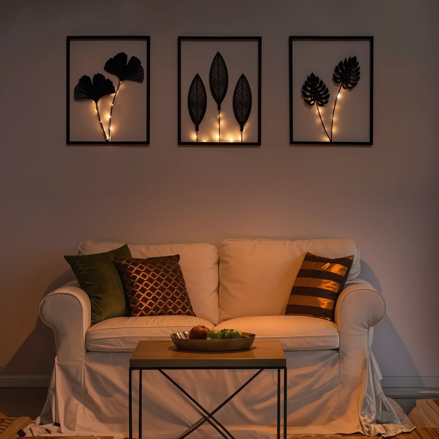 Verlichte LED-Fotolijsten met Kunstplant (3 Stuks) Stemmingsverlichting Zwart Metaal
