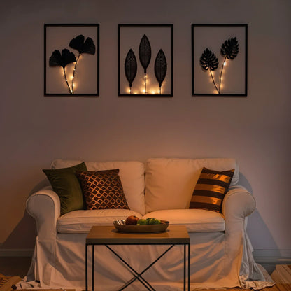 Verlichte LED-Fotolijsten met Kunstplant (3 Stuks) Stemmingsverlichting Zwart Metaal