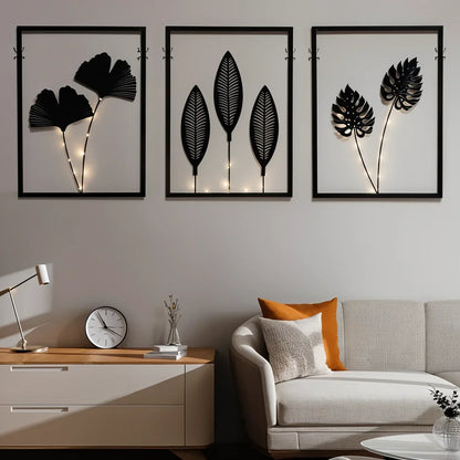 Verlichte LED-Fotolijsten met Kunstplant (3 Stuks) Stemmingsverlichting Zwart Metaal