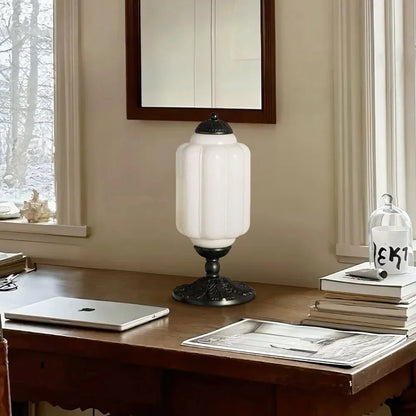Retro Tafellampen met Getextureerd Crèmekleurig Glas – Franse Vintage Stijl met Messing of Zwart Frame