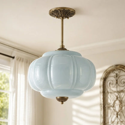 Antique Brass Plafondlamp met Groen Glas Pompoendesign - Elegante Hanglamp voor Eetkamer Keukeneiland Slaapkamer