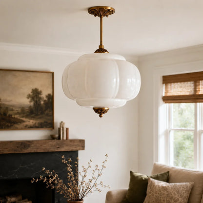 Antique Brass Plafondlamp met Groen Glas Pompoendesign - Elegante Hanglamp voor Eetkamer Keukeneiland Slaapkamer