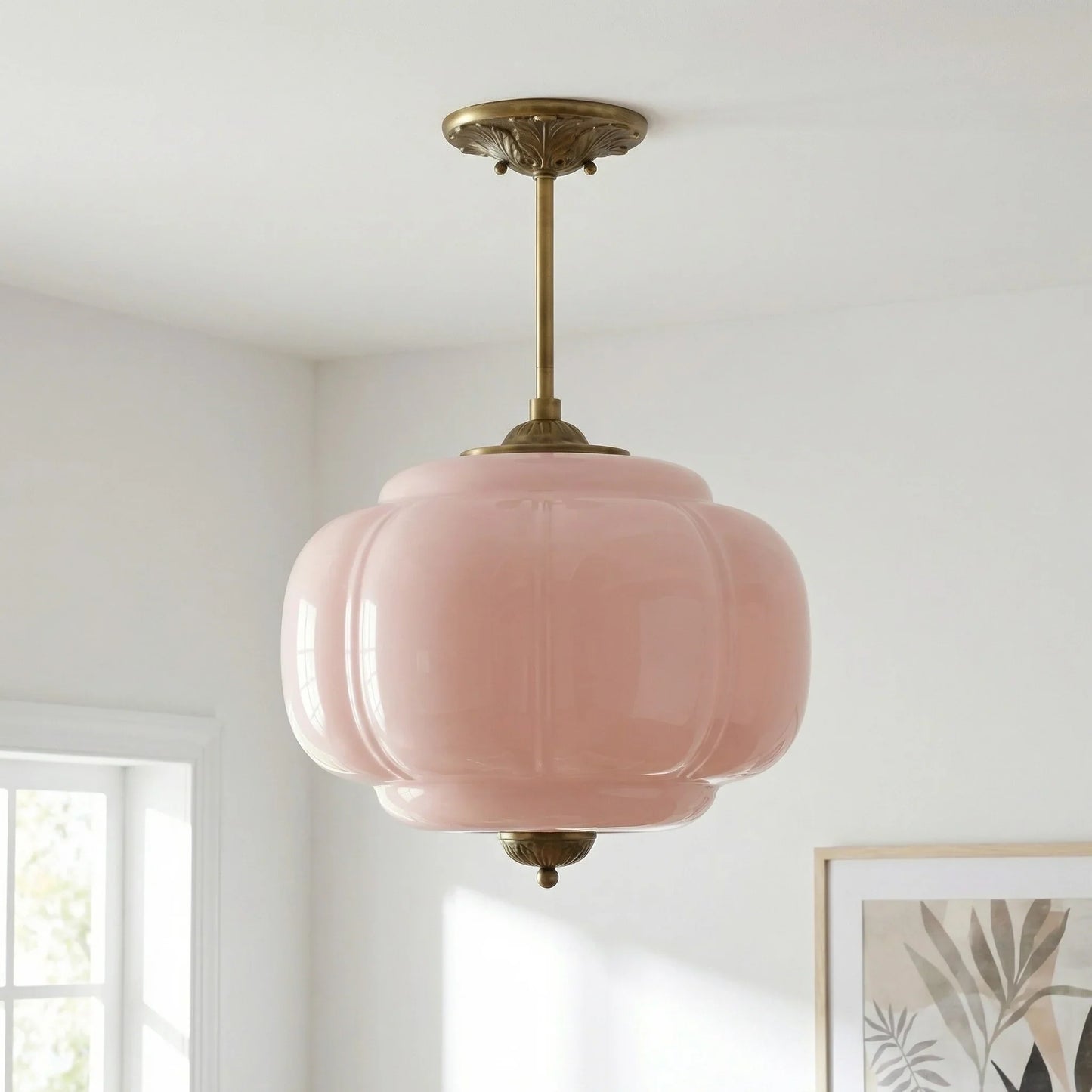 Antique Brass Plafondlamp met Groen Glas Pompoendesign - Elegante Hanglamp voor Eetkamer Keukeneiland Slaapkamer