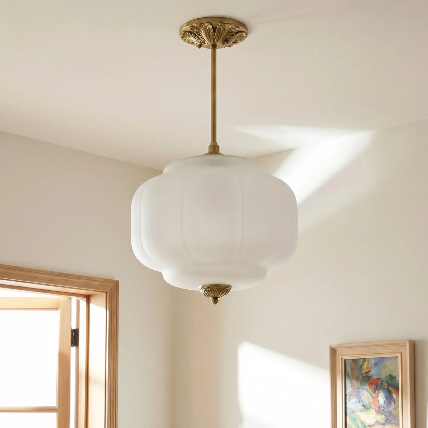 Antique Brass Plafondlamp met Groen Glas Pompoendesign - Elegante Hanglamp voor Eetkamer Keukeneiland Slaapkamer