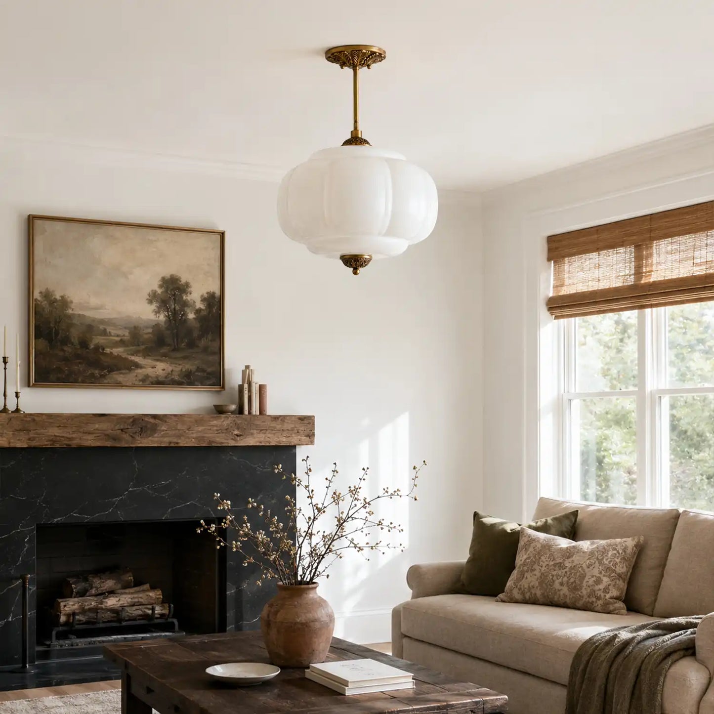Antique Brass Plafondlamp met Groen Glas Pompoendesign - Elegante Hanglamp voor Eetkamer Keukeneiland Slaapkamer