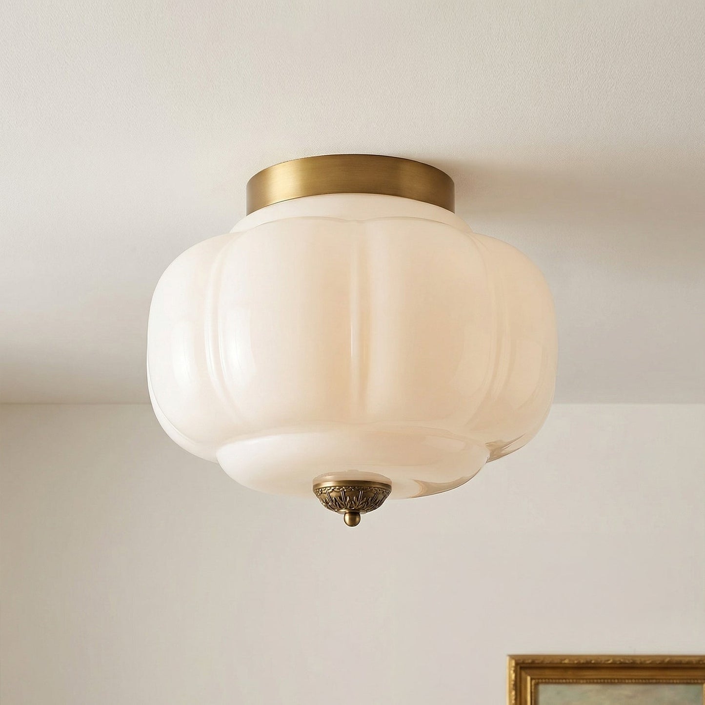 Vintage Semi-Plafondlamp Melkglas Pompoen Eloise E26 Retro Plafondverlichting Woonkamer