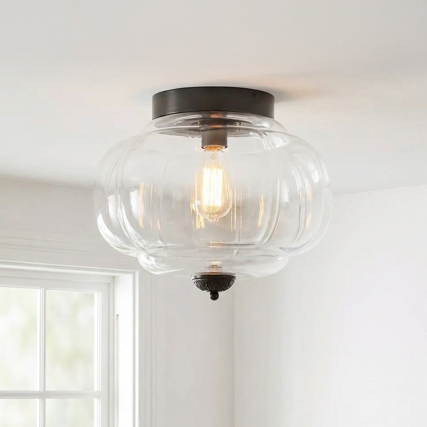 Vintage Semi-Plafondlamp Melkglas Pompoen Eloise E26 Retro Plafondverlichting Woonkamer