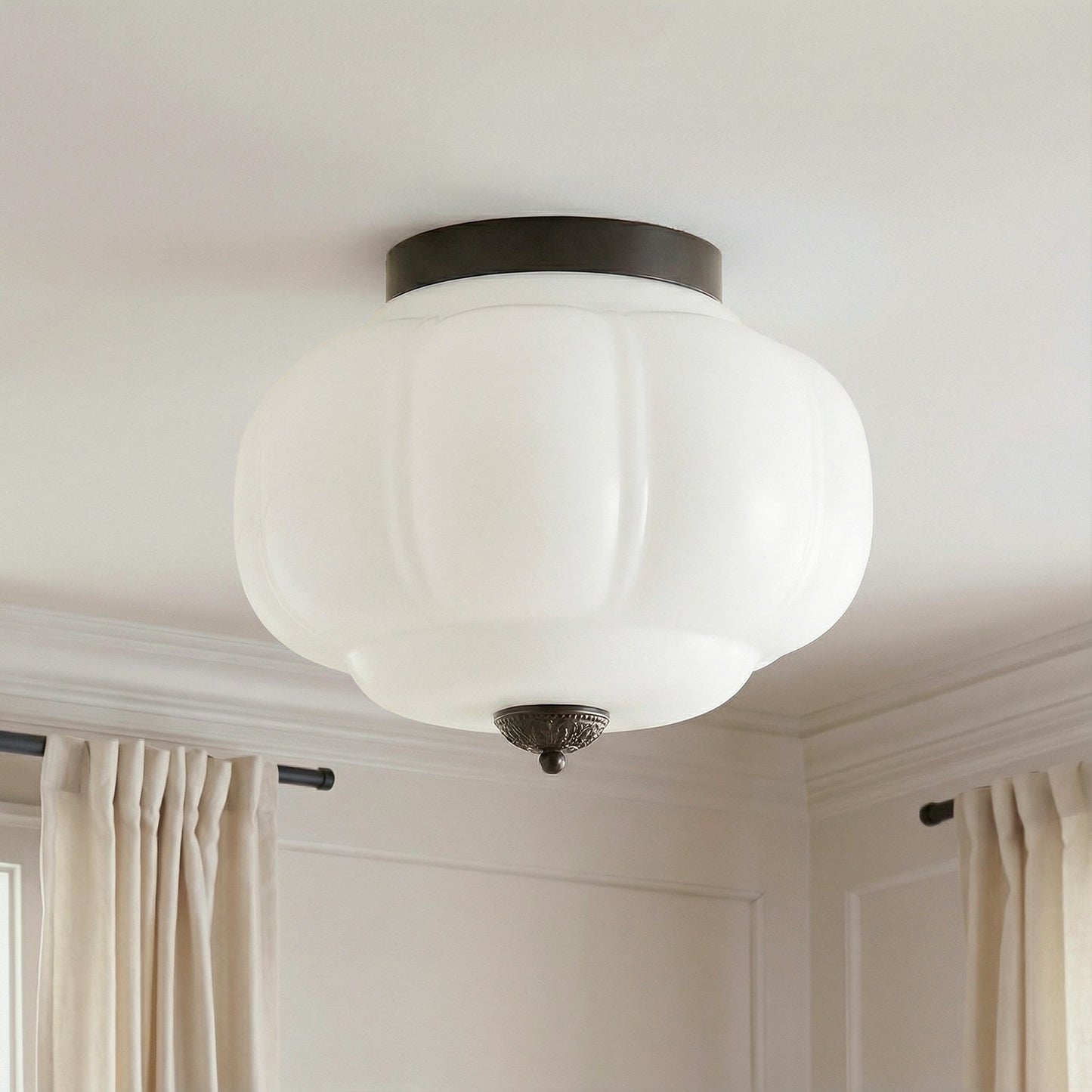 Vintage Semi-Plafondlamp Melkglas Pompoen Eloise E26 Retro Plafondverlichting Woonkamer