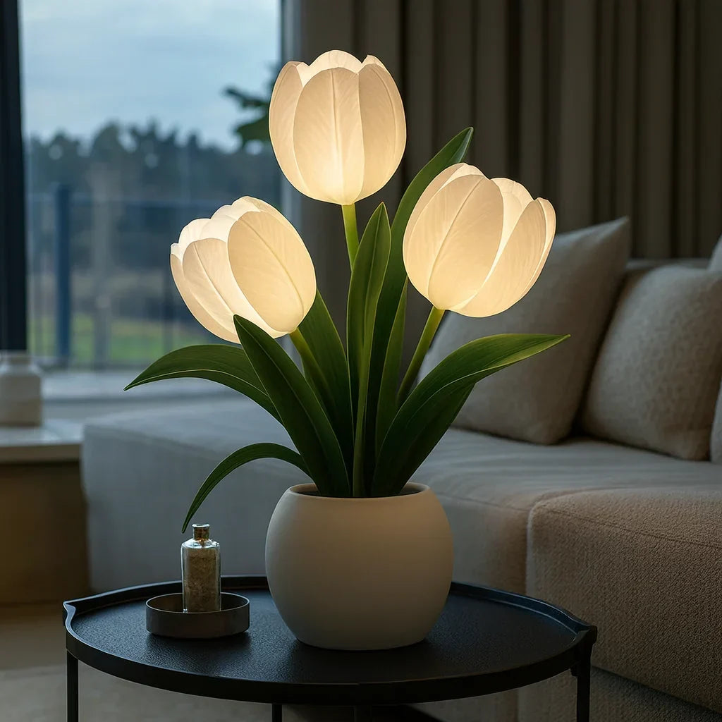 LED Decoratieve Tulpenlamp Warmwit met USB Aansluiting voor Woonkamer Sfeerverlichting Kunstbloemen Nachtlampje