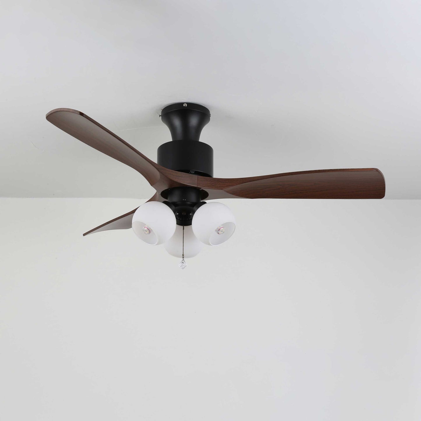 Vintage Plafondventilator met Verlichting — Glazen Lampenkap & Afstandsbediening