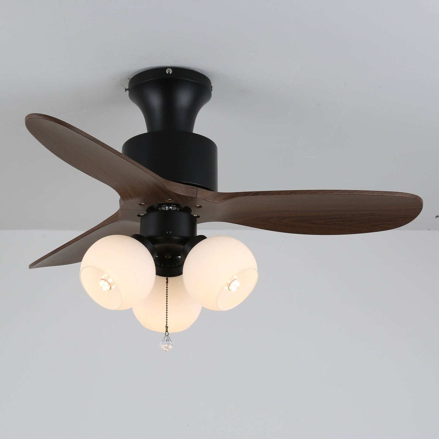Vintage Plafondventilator met Verlichting — Glazen Lampenkap & Afstandsbediening