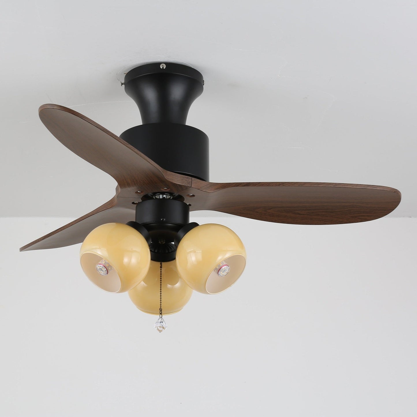 Vintage Plafondventilator met Verlichting — Glazen Lampenkap & Afstandsbediening