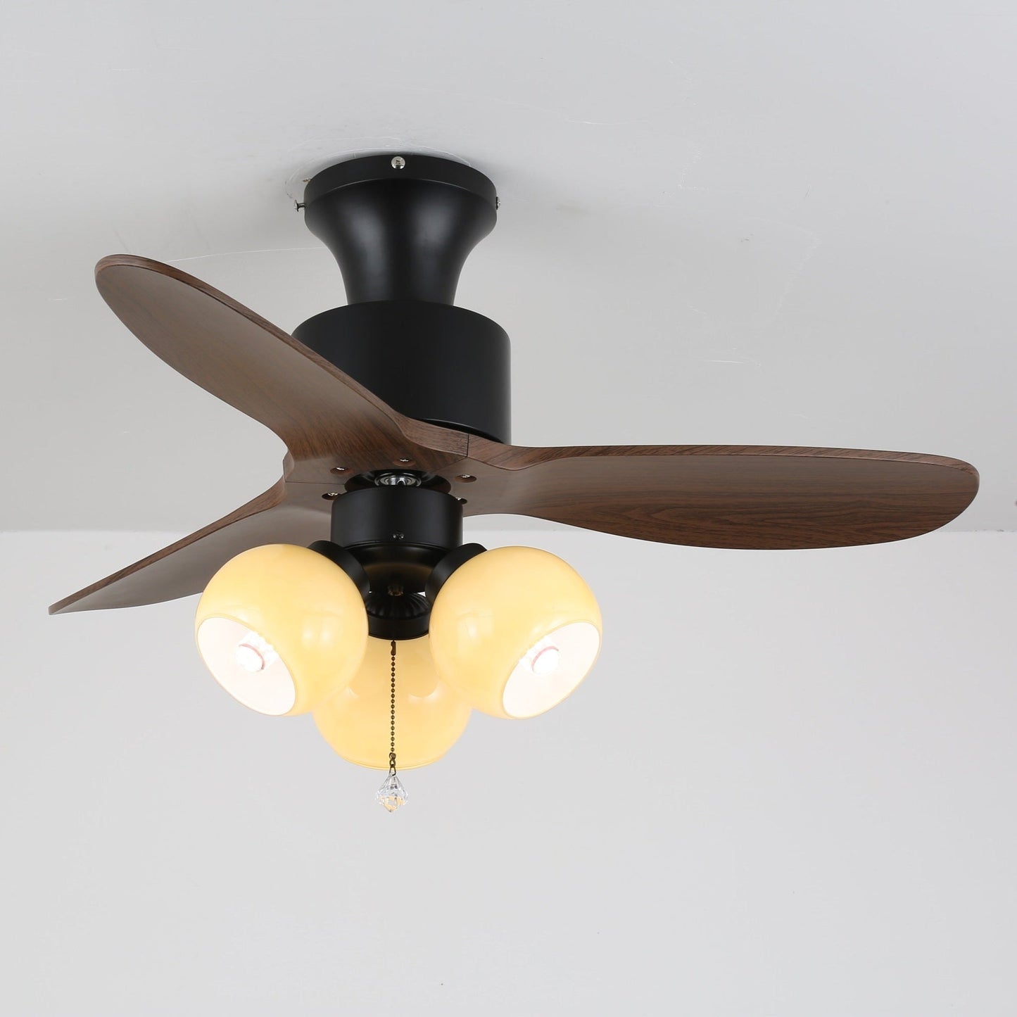 Vintage Plafondventilator met Verlichting — Glazen Lampenkap & Afstandsbediening