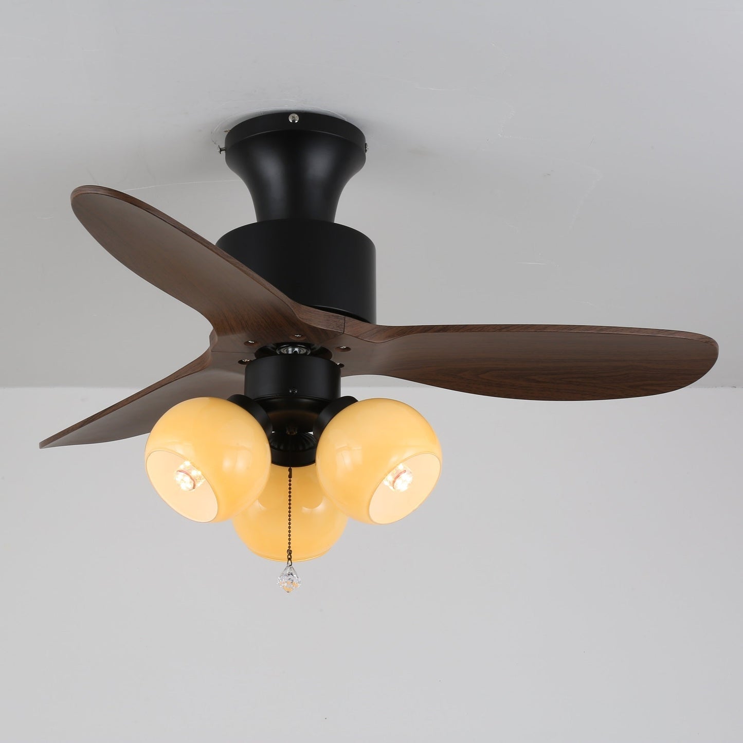 Vintage Plafondventilator met Verlichting — Glazen Lampenkap & Afstandsbediening