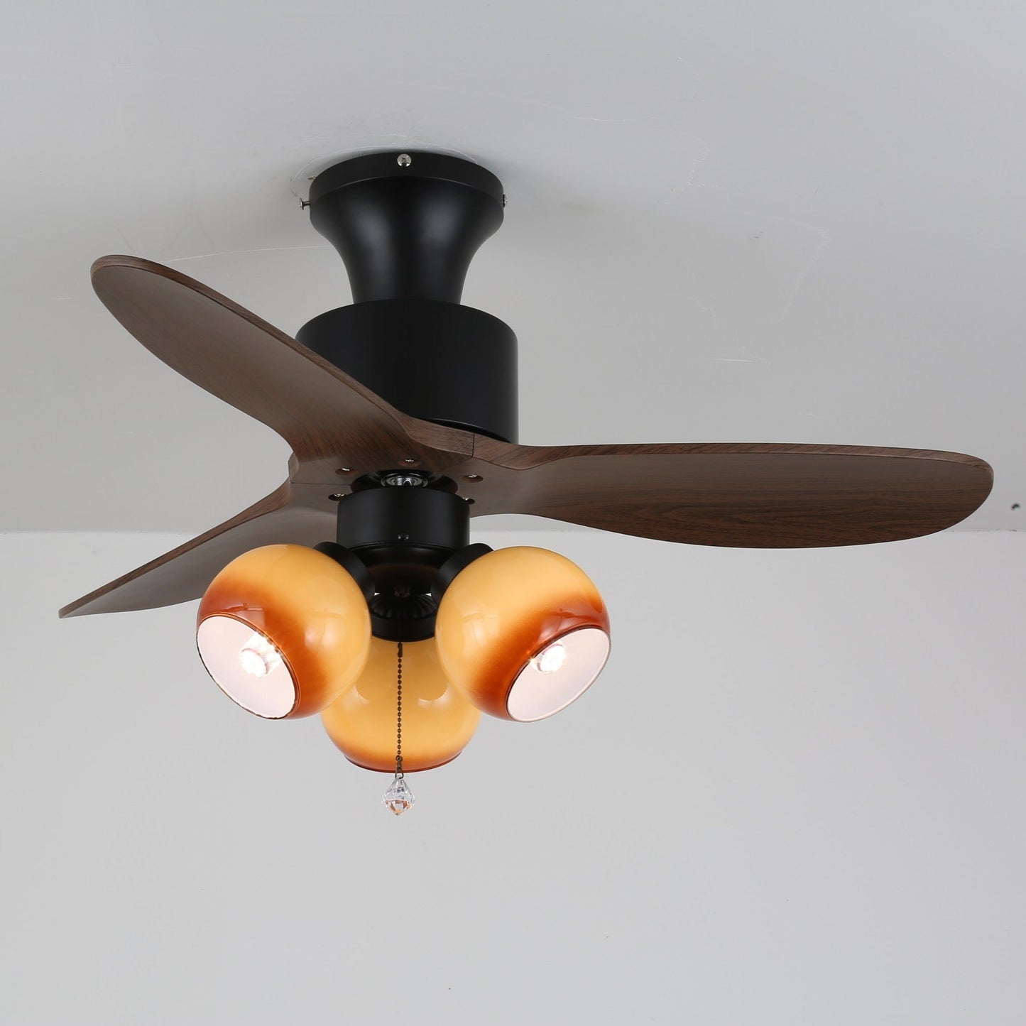 Vintage Plafondventilator met Verlichting — Glazen Lampenkap & Afstandsbediening