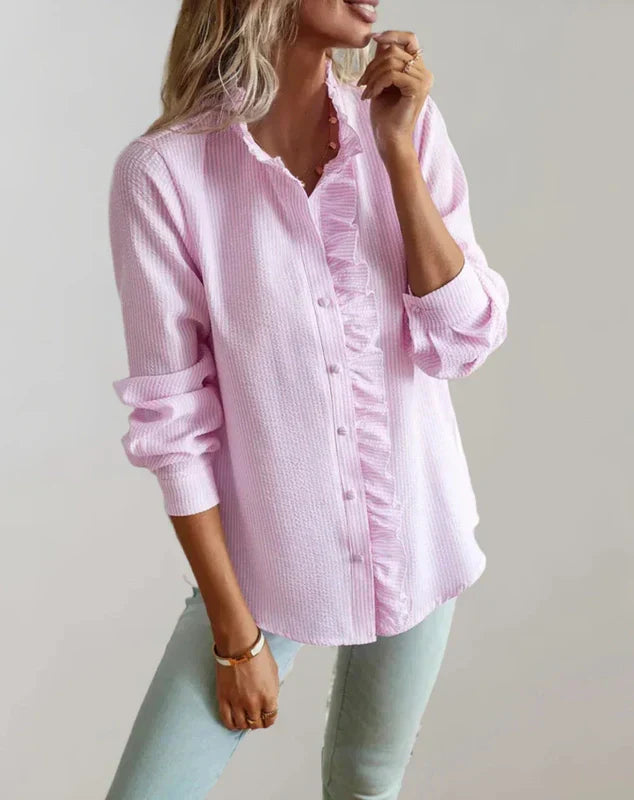 Dames Blouse met Ruches en Lange Mouw