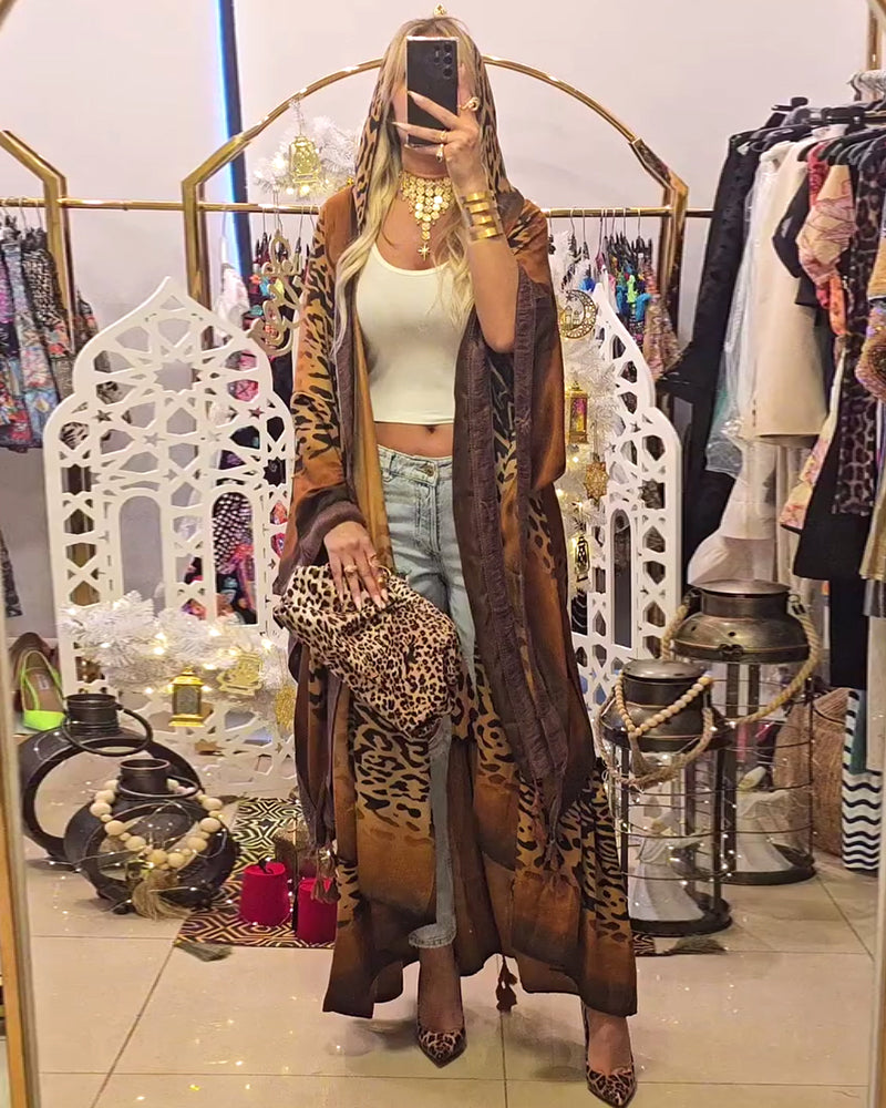 Leren Jas Luipaardprint Batwing Mouwen Dames - StudioMarella