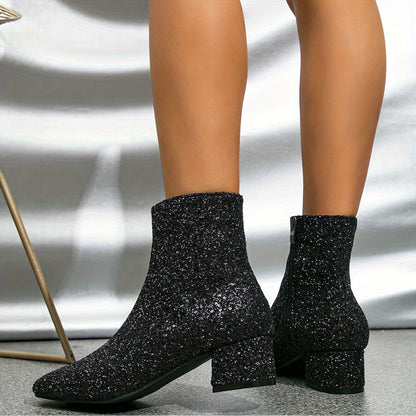 Luna Dames Enkellaarsjes | Zilveren Glitter, Blokhak 5 cm 8