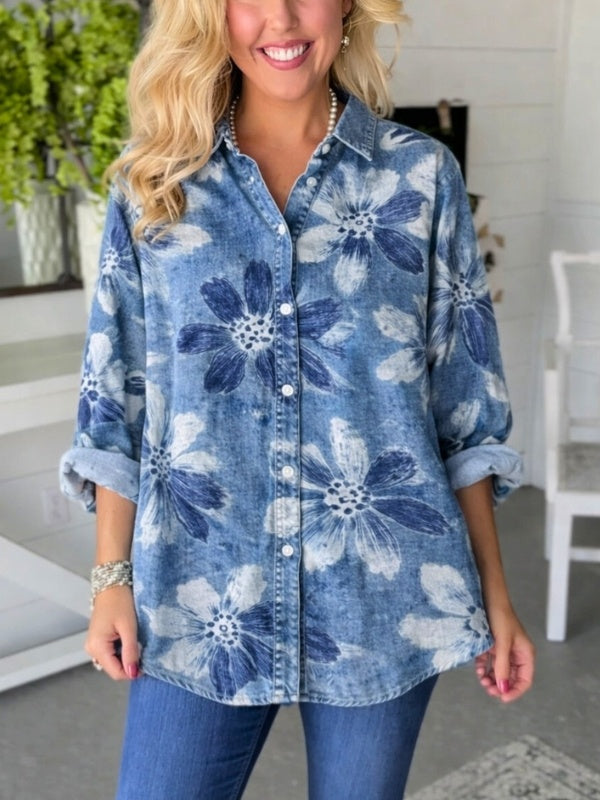 Bloemen Denim Hemd Casual en Ruimvallend voor Vrouw - StudioMarella