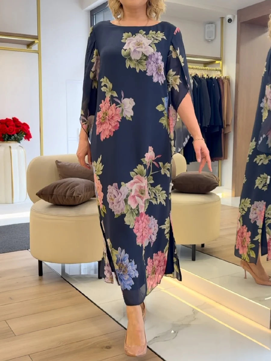 Lange Chiffon Jurk Bloemenprint Elegante Zomerjurk - StudioMarella