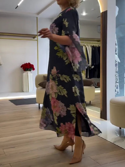 Luna | Elegante Bloemenprint Lange Jurk Dames van Chiffon 3