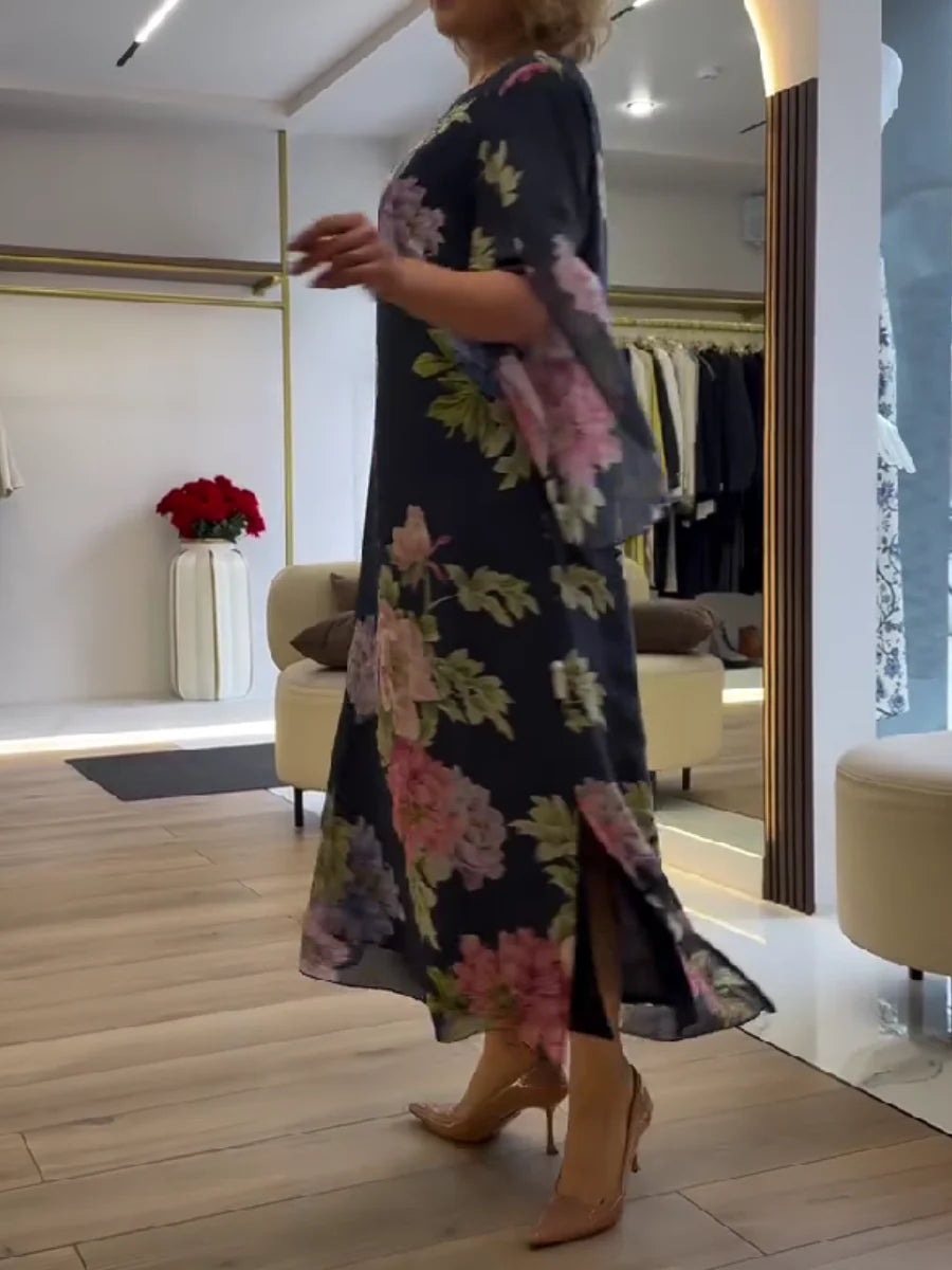 Luna | Elegante Bloemenprint Lange Jurk Dames van Chiffon 3