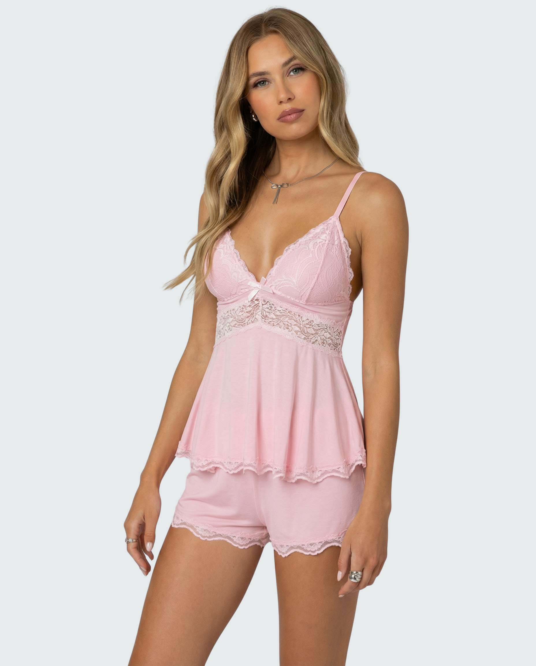 Luna | Warme Dames Pyjama met Kanten Rand en V-Hals 1