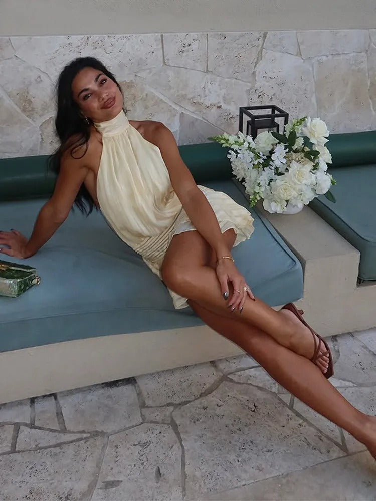 Elegante Mini Jurk Raso Plooien voor Ceremonie