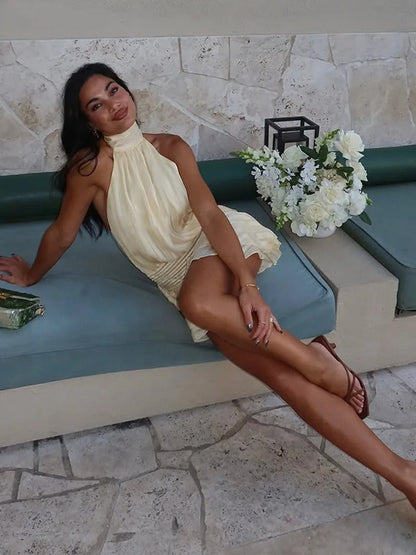 Elegante Mini Jurk Raso Plooien voor Ceremonie