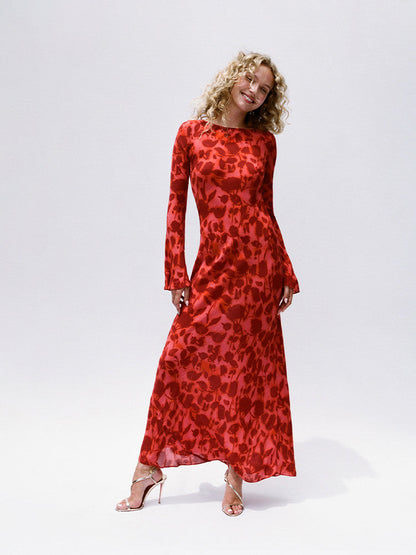 Elegante Maxi Jurk van Luxe Stof met Lange Mouwen